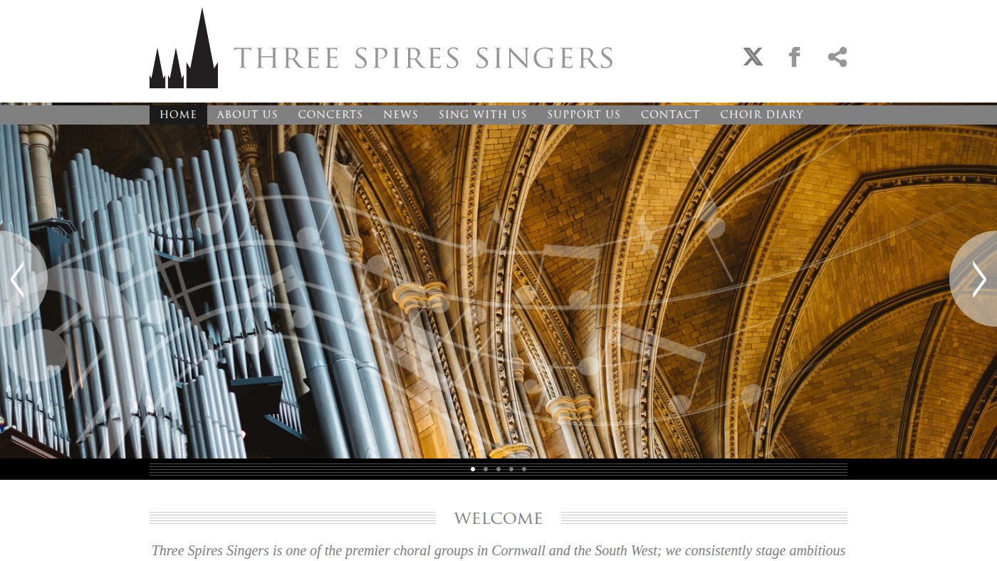 The home page of threespiressingers.org.uk