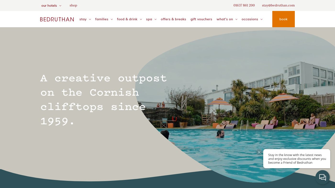 The home page of bedruthan.com