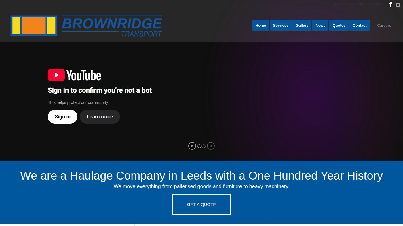 The home page of brownridgetransport.co.uk