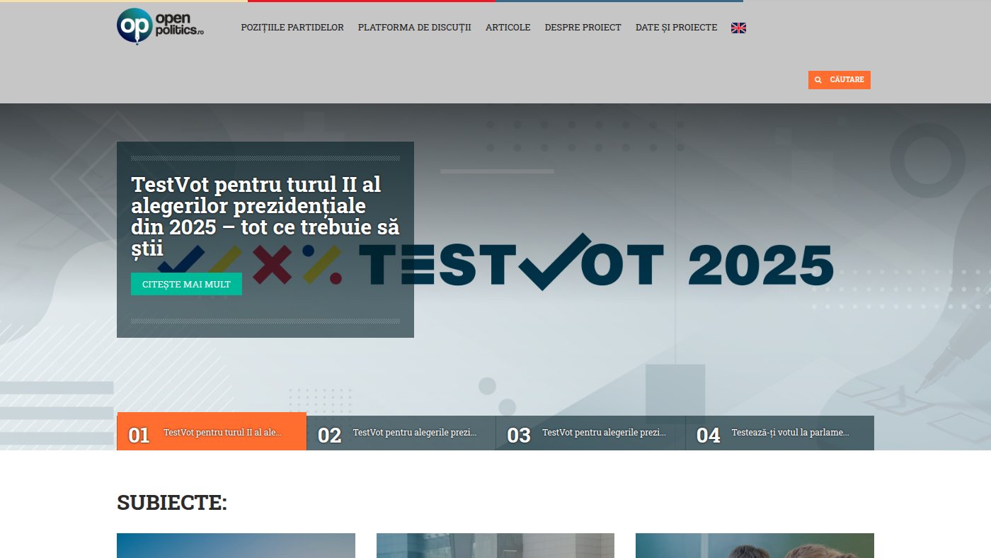 The home page of openpolitics.ro