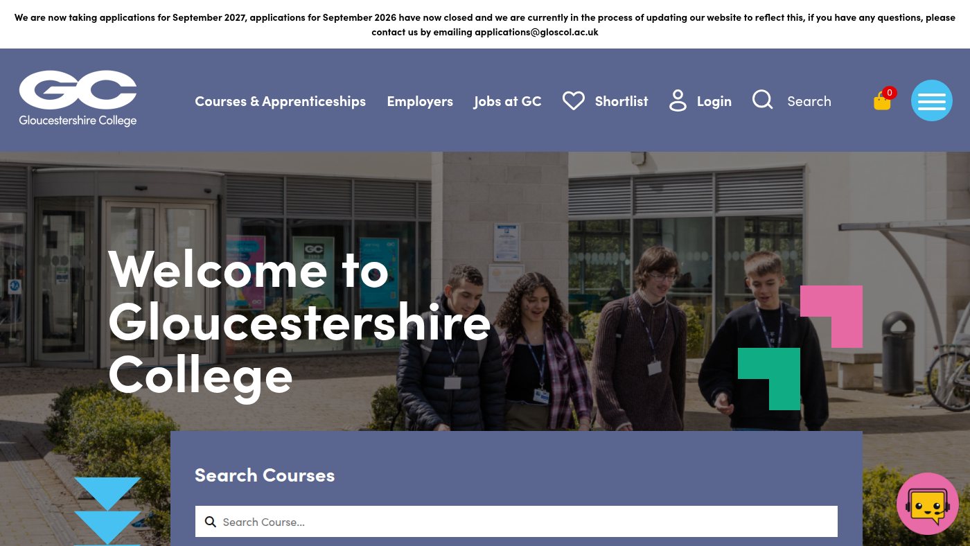 The home page of gloscol.ac.uk