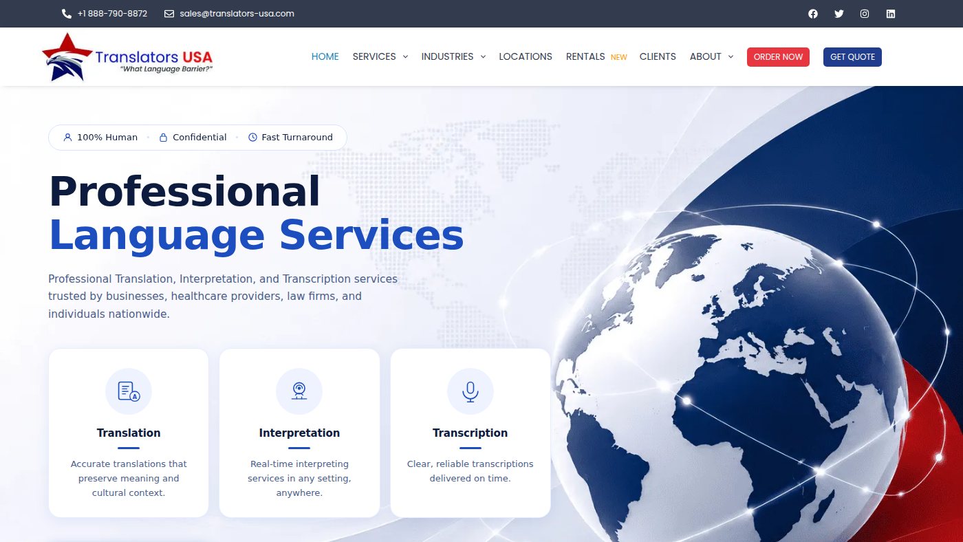 The home page of translators-usa.com