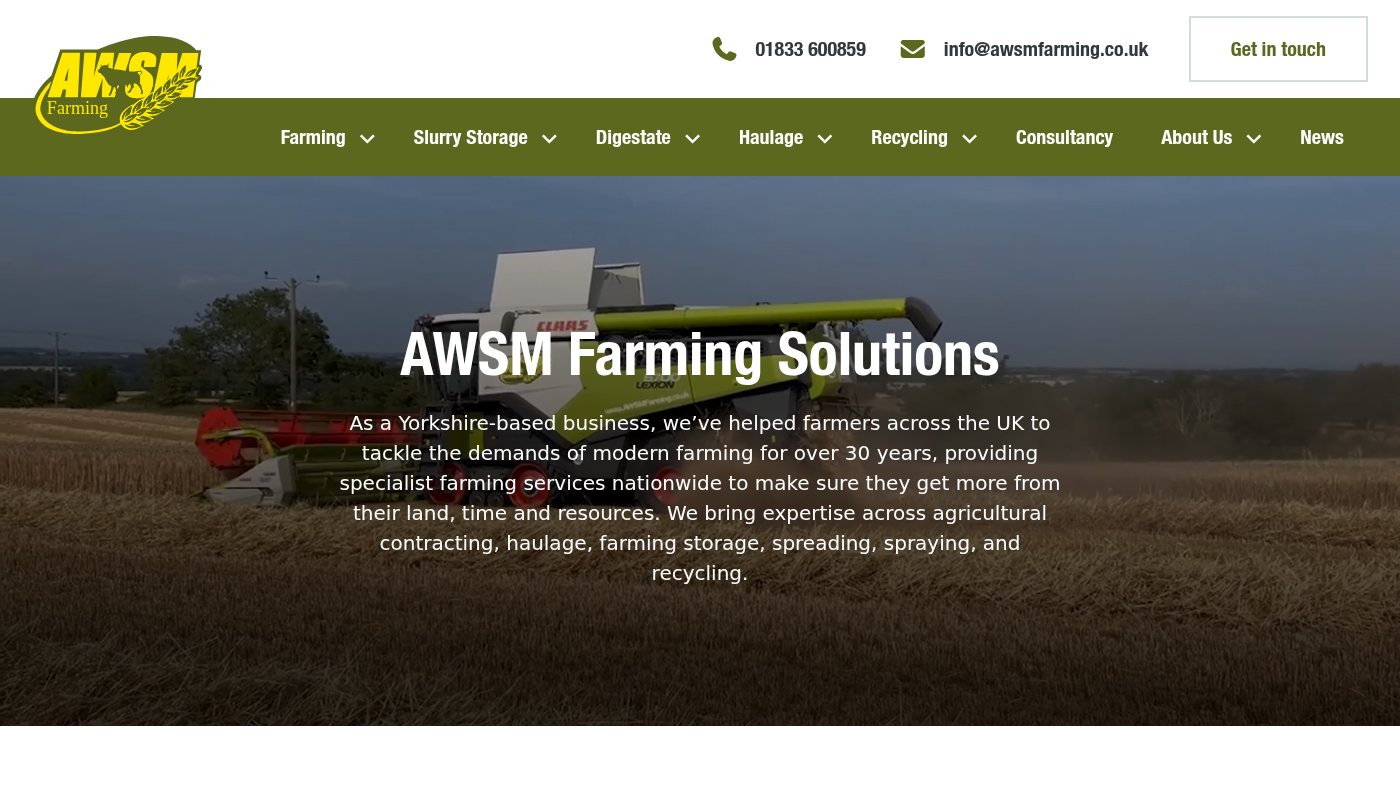 The home page of awsmfarming.co.uk