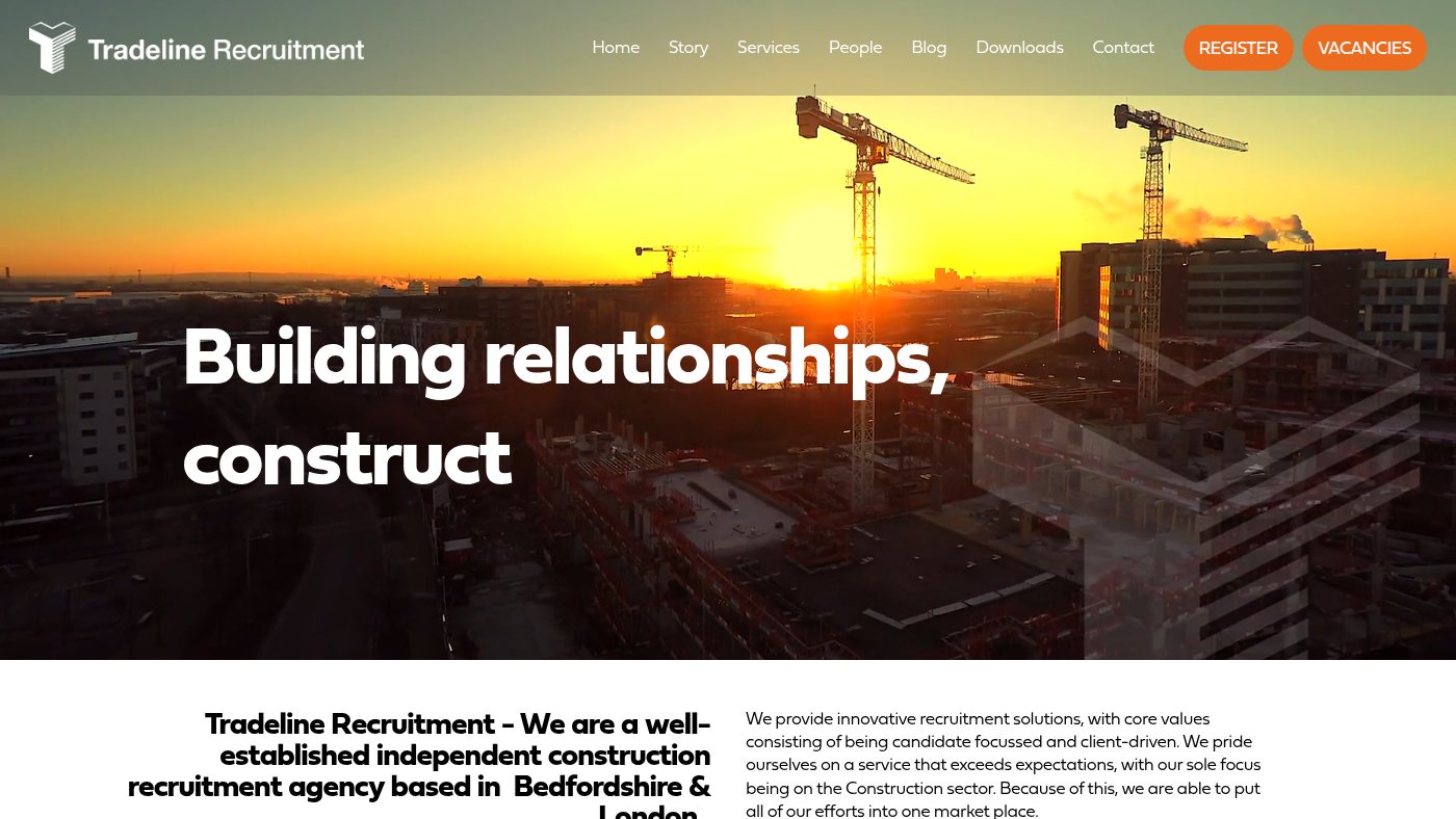 The home page of tradelinerecruitment.co.uk
