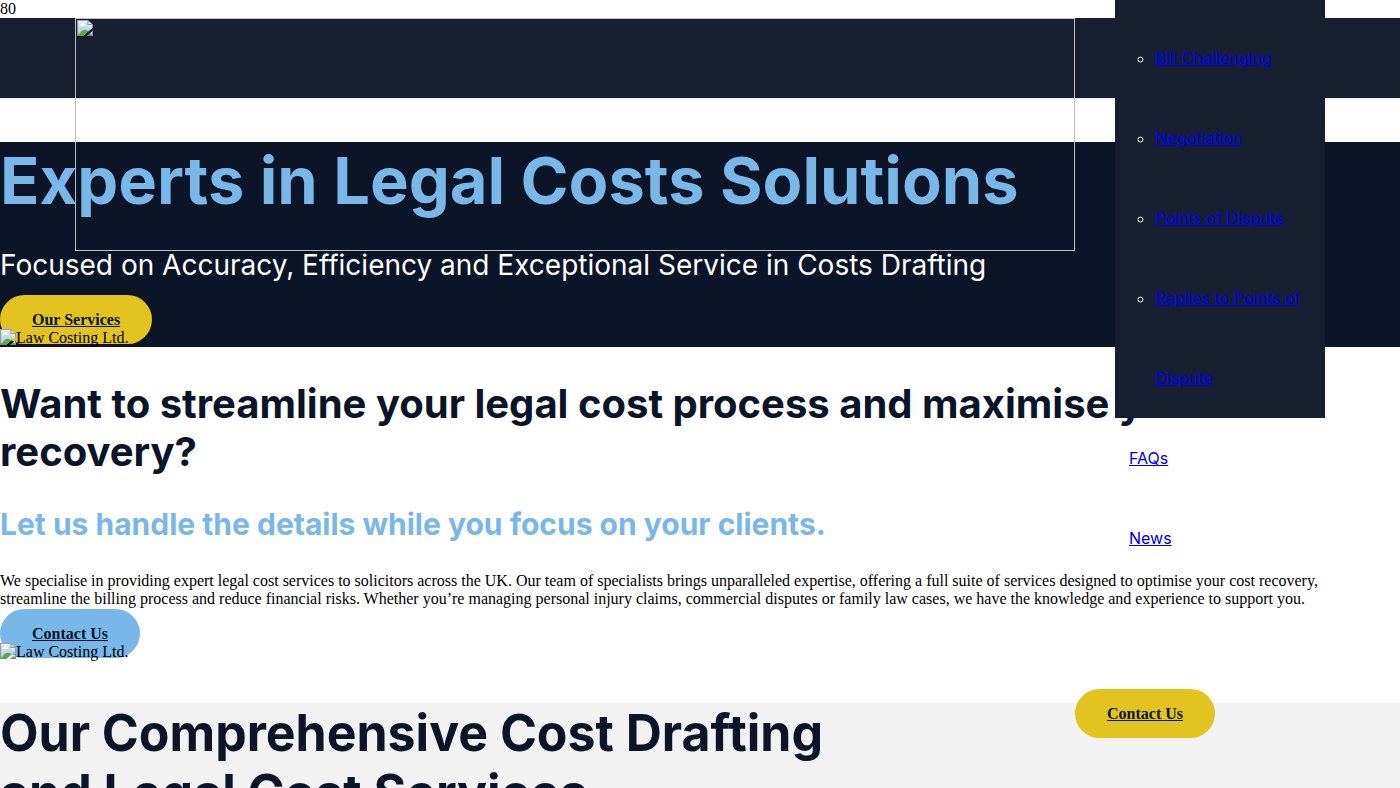 The home page of lawcostingltd.co.uk