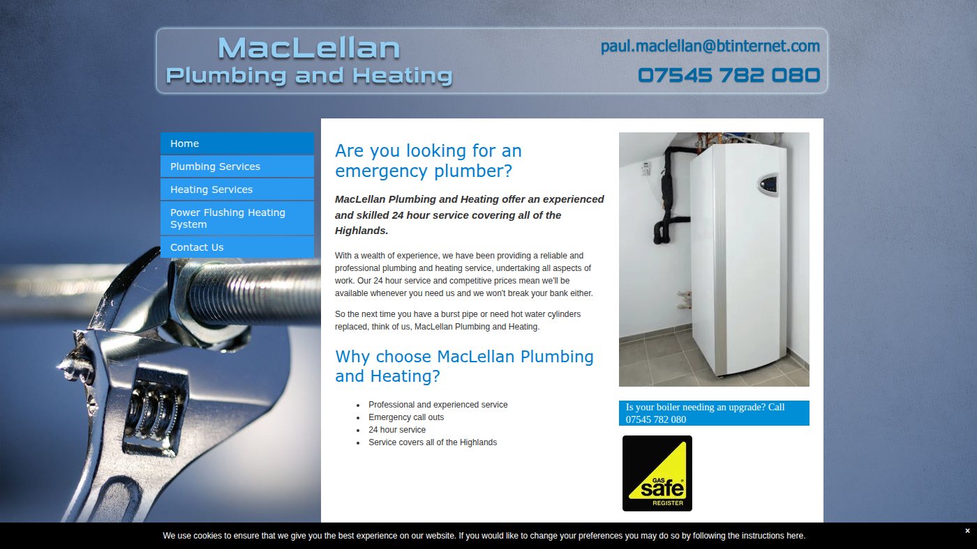 The home page of maclellanplumbing-heating.co.uk