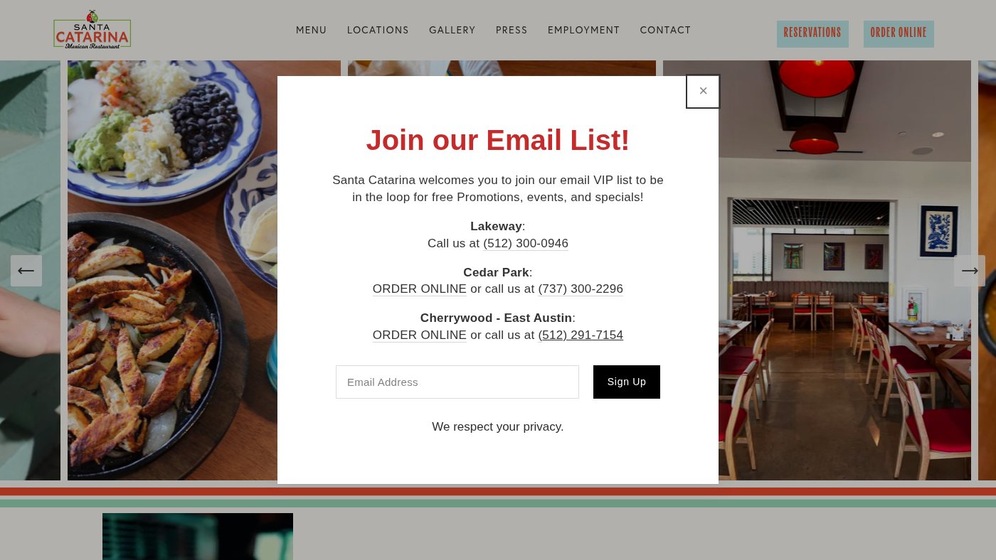 The home page of santacatarinarestaurant.com