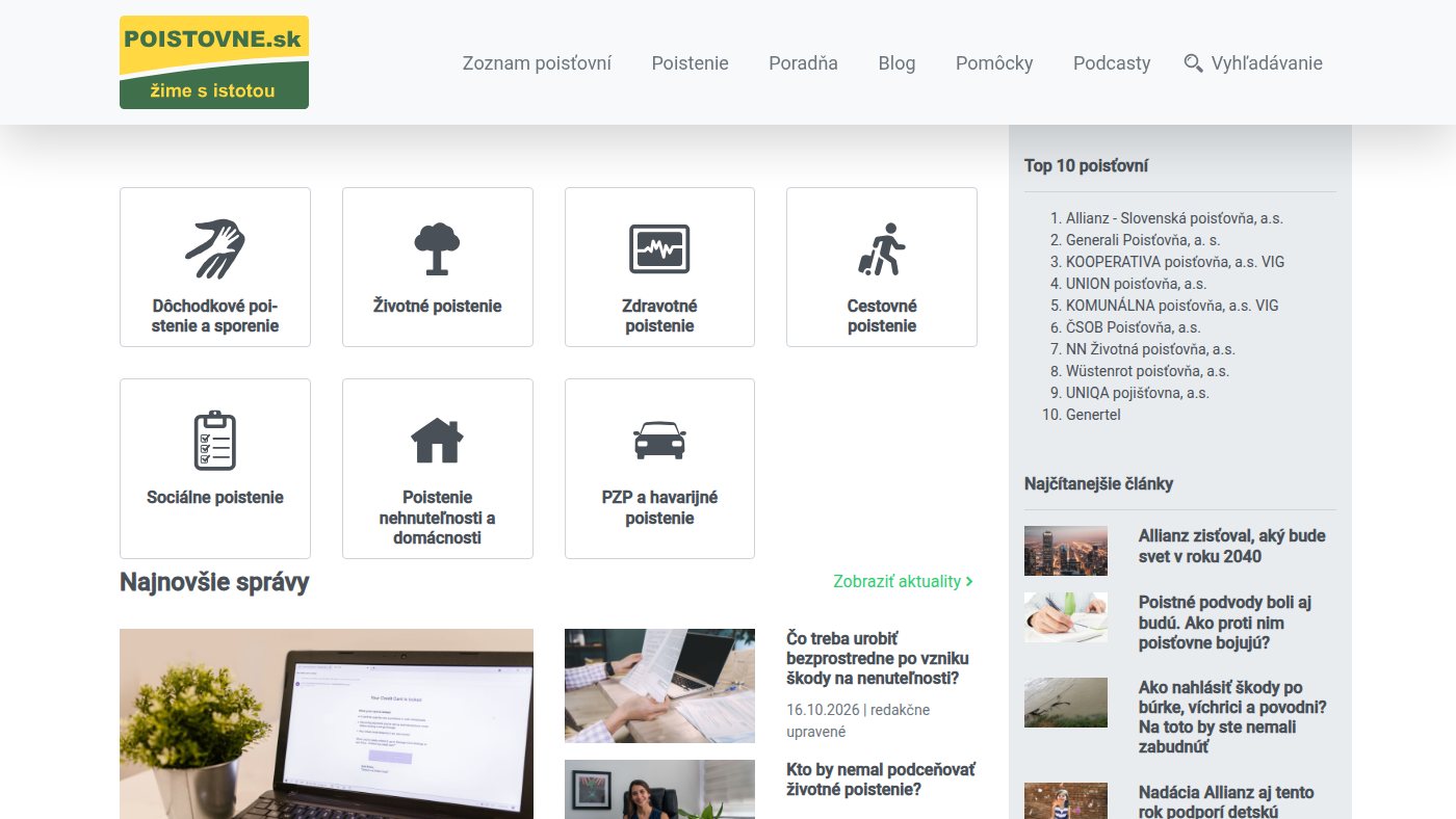 The home page of poistovne.sk
