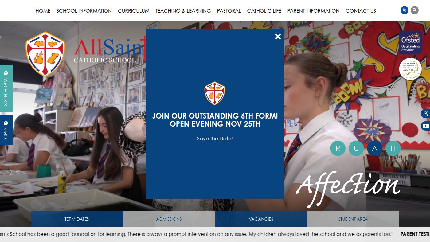 The home page of allsaintsschool.co.uk
