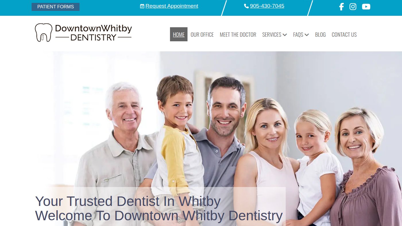 The home page of downtownwhitbydentistry.ca