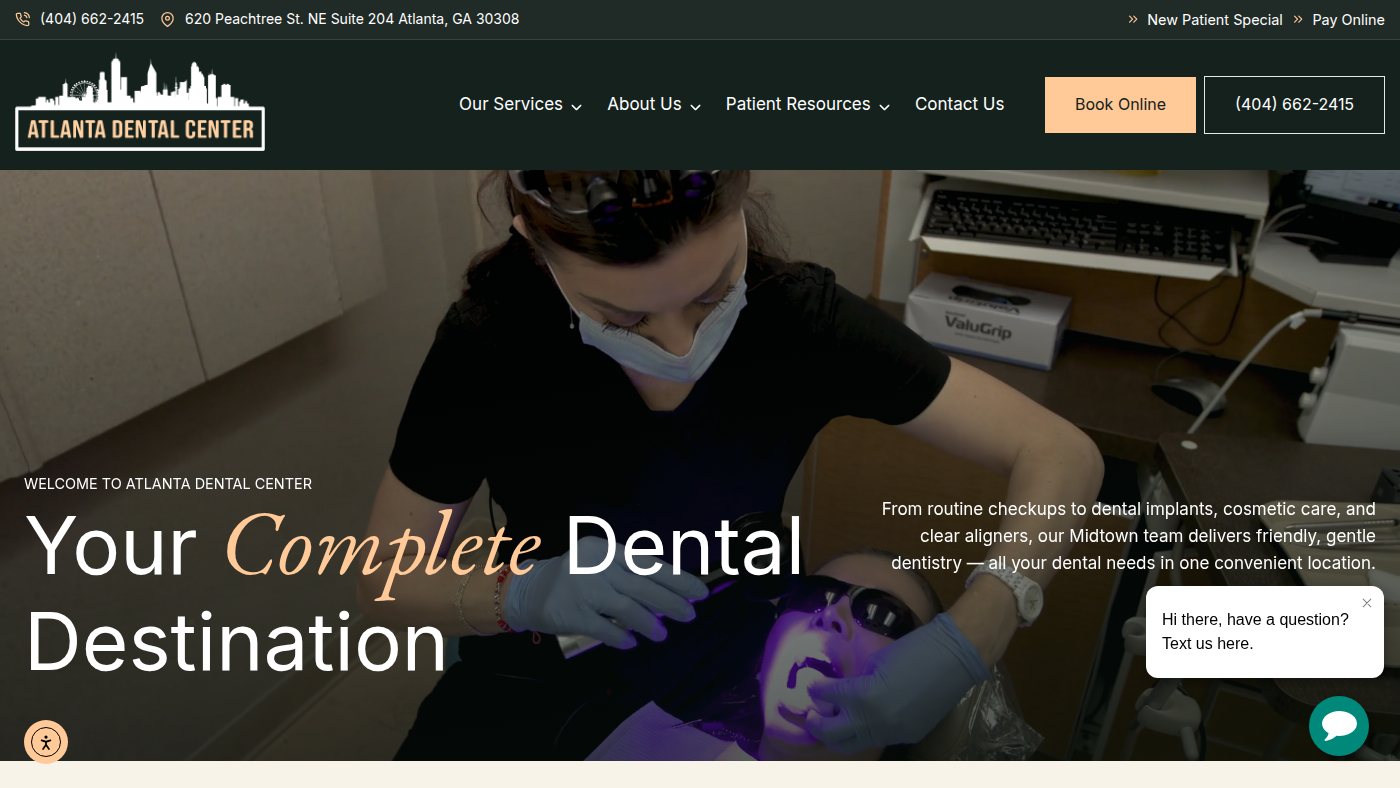 The home page of atlantadentalcenter.com