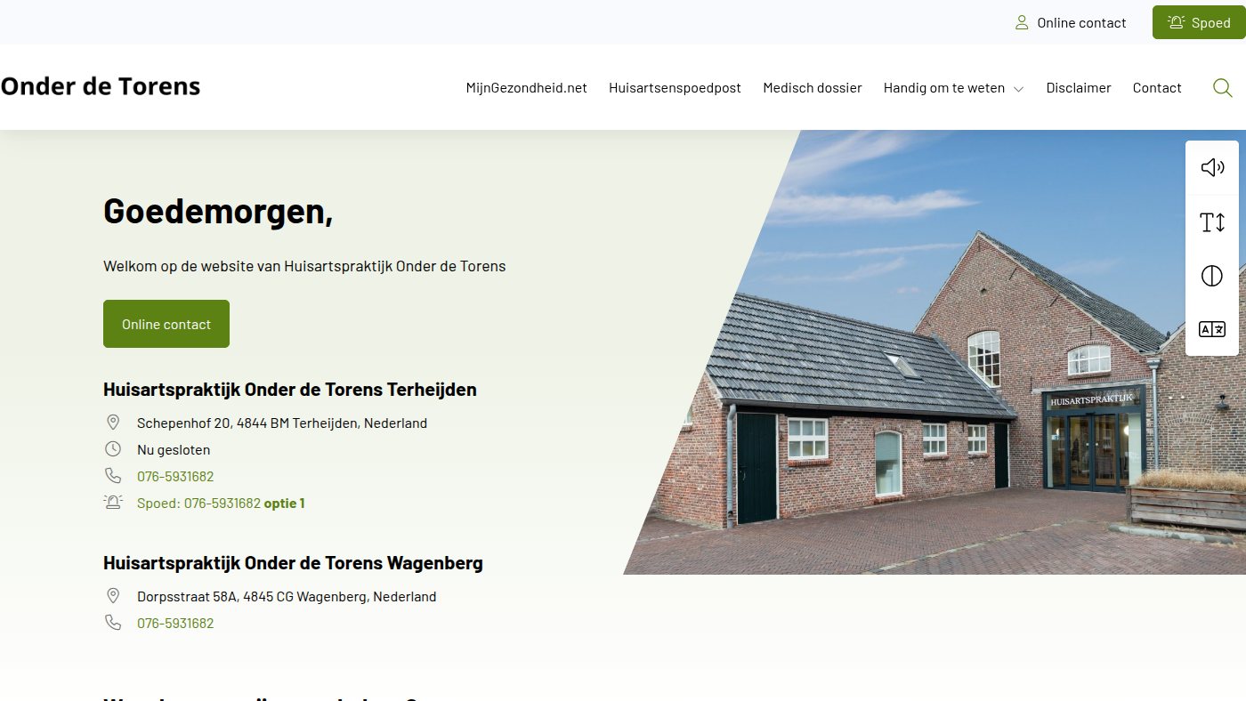 The home page of huisartspraktijkonderdetorens.nl