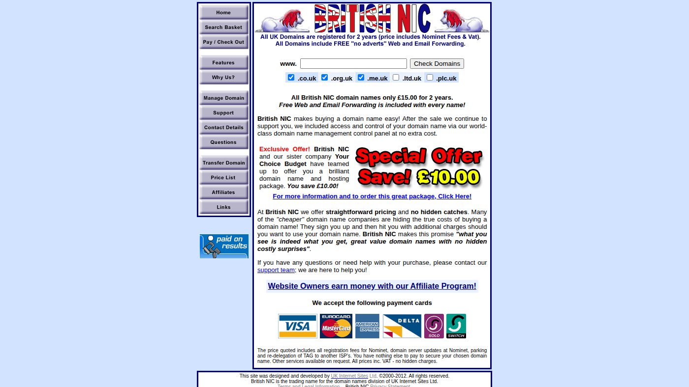 The home page of britishnic.com
