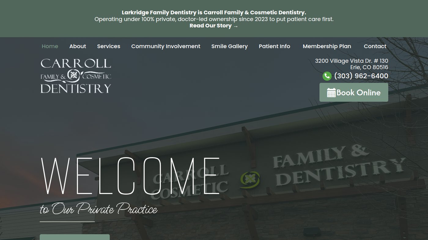The home page of carrollfamilycosmeticdentistry.com