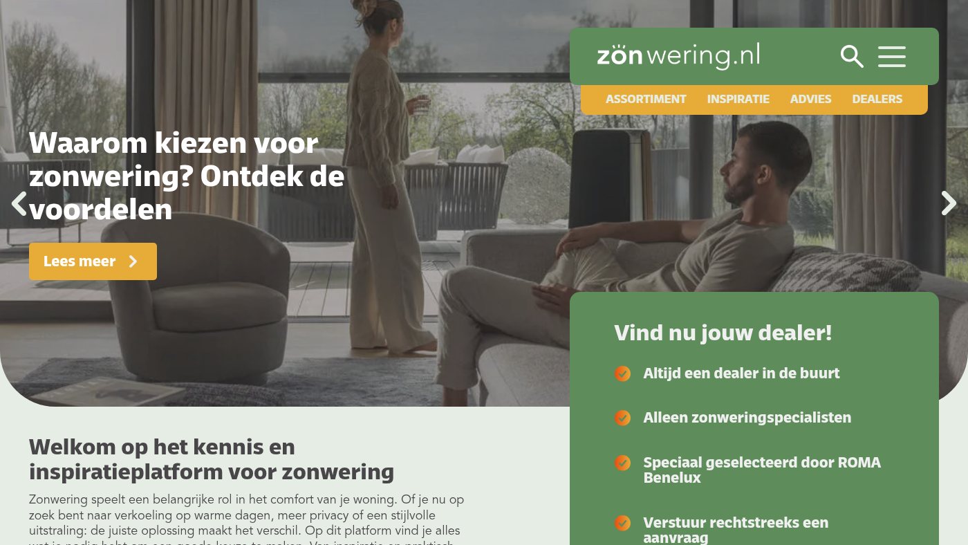 The home page of zonwering.nl