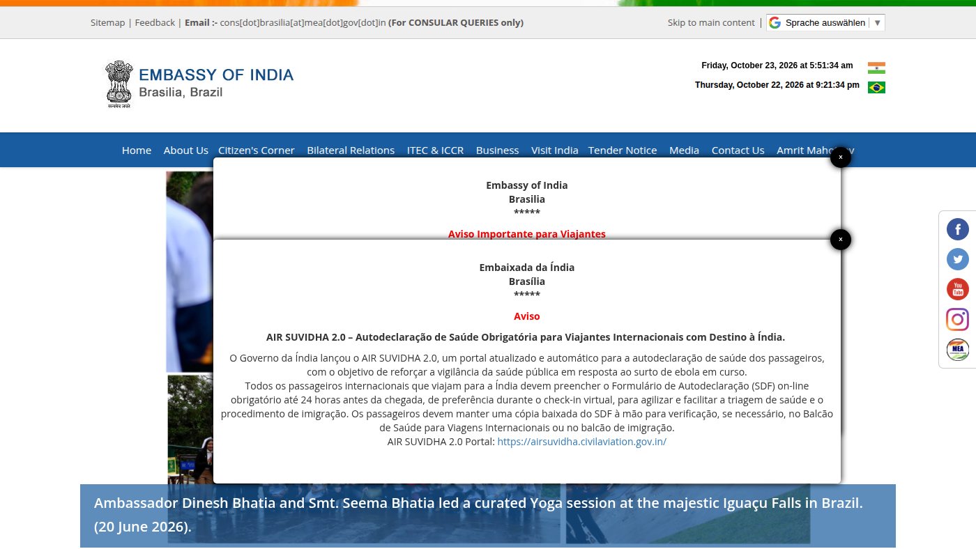 The home page of eoibrasilia.gov.in