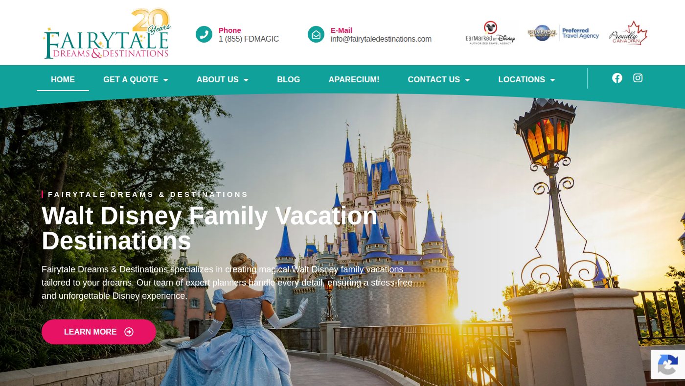 The home page of fairytaledestinations.com