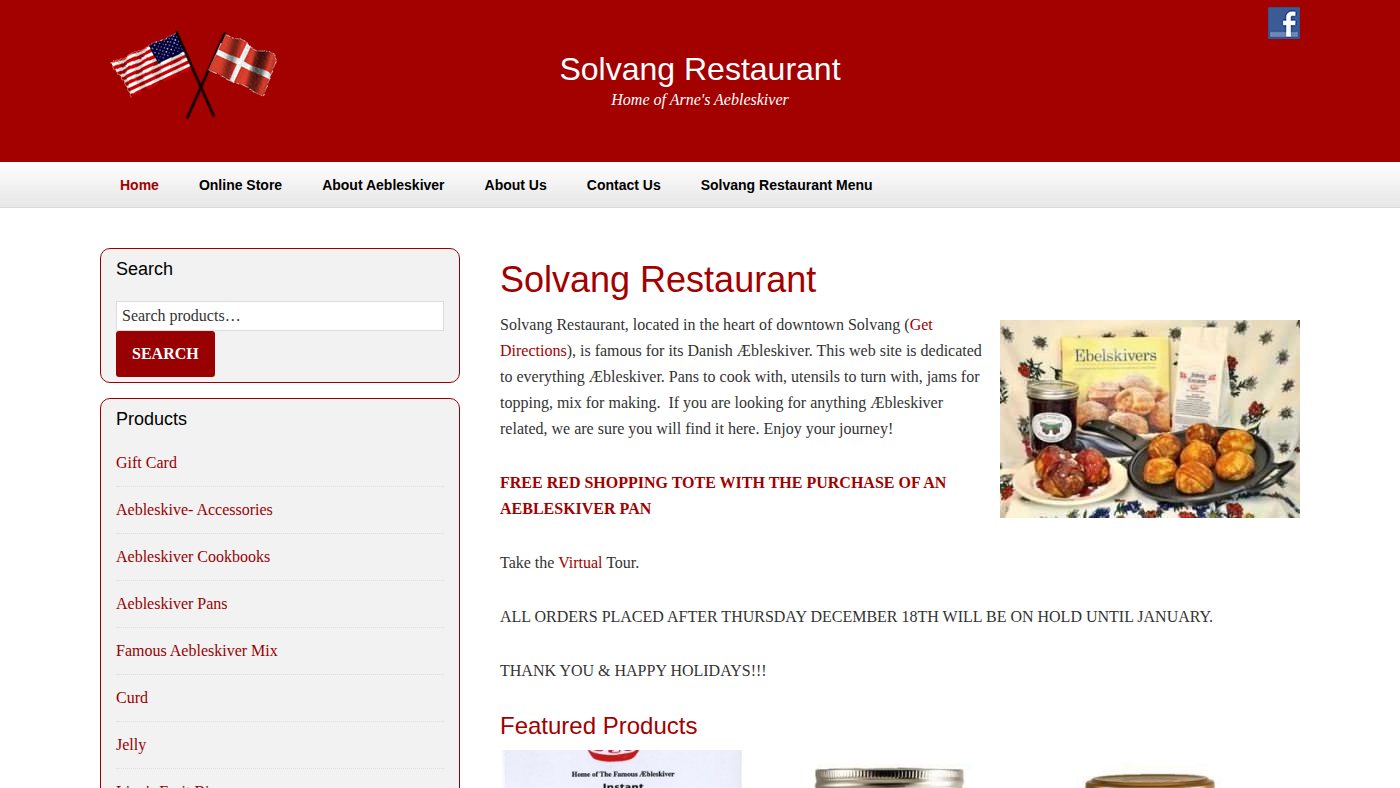 The home page of solvangrestaurant.com