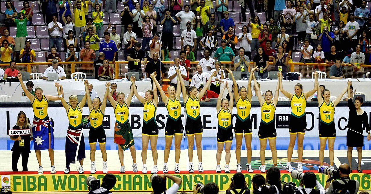 The Australian women's basketball team after winning the 2006 FIBA World Championship for Women
