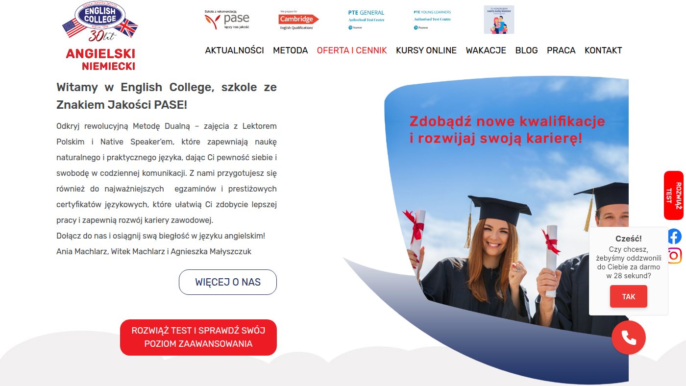 The home page of englishcollege.pl
