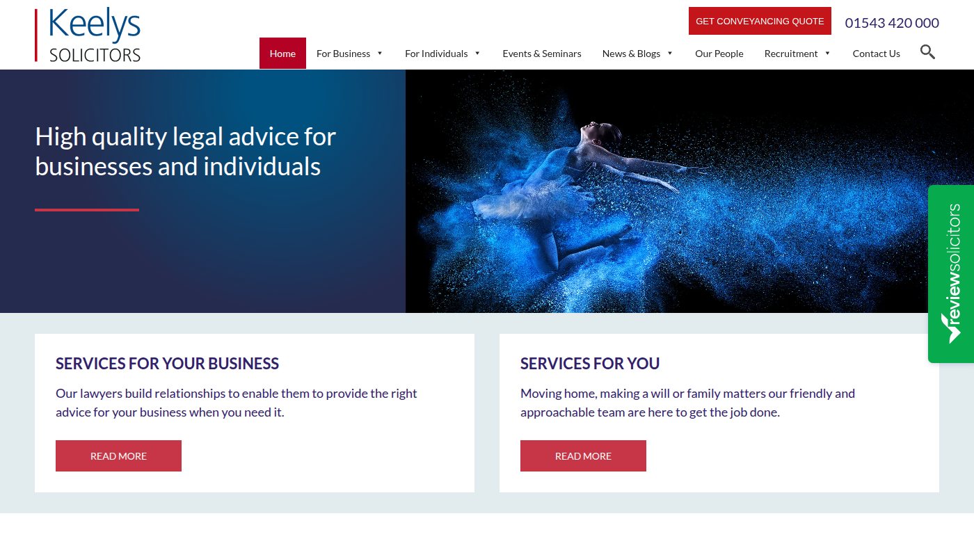 The home page of keelys.co.uk