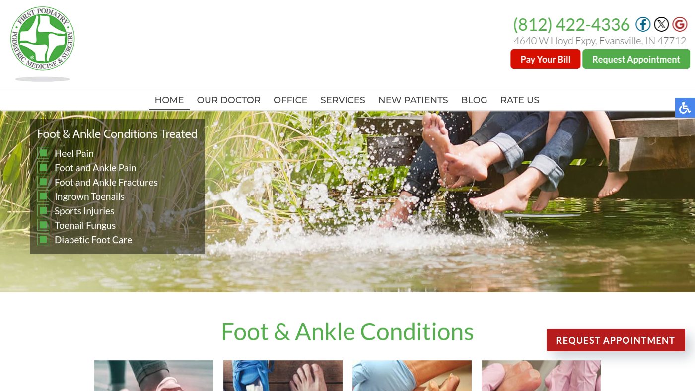 The home page of firstpodiatry.com
