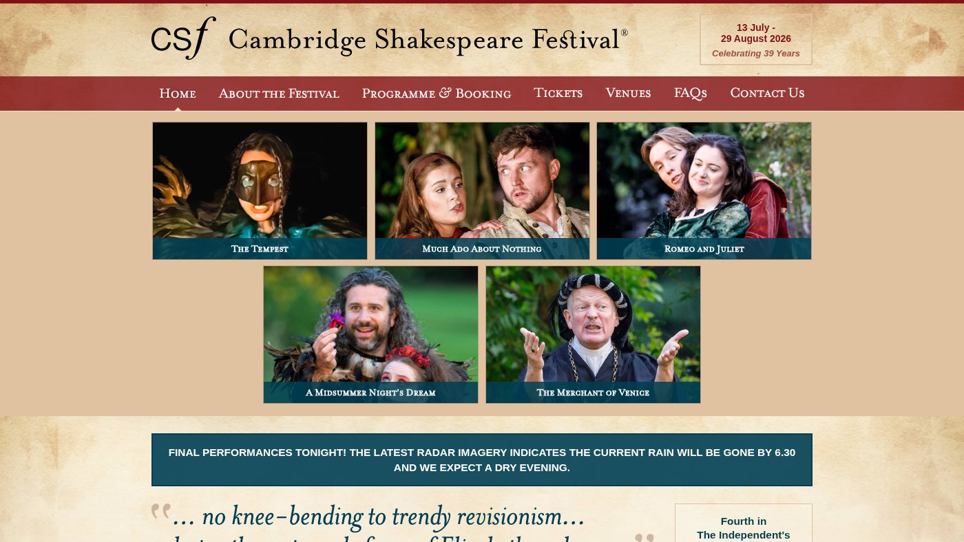 The home page of cambridgeshakespeare.com