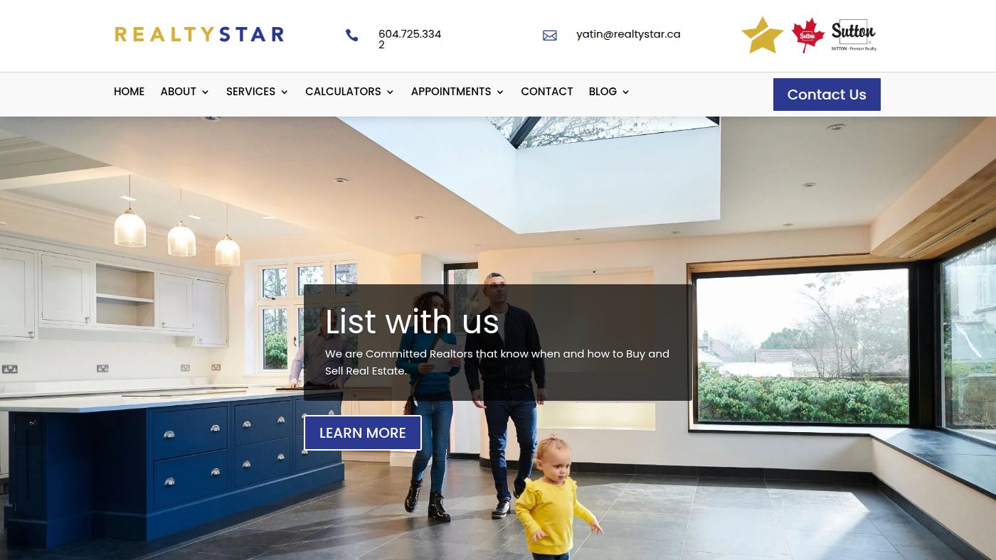 The home page of realtystar.ca