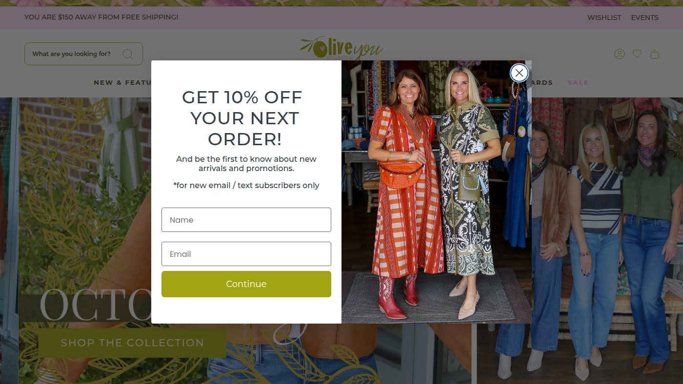 The home page of oliveyouboutique.com