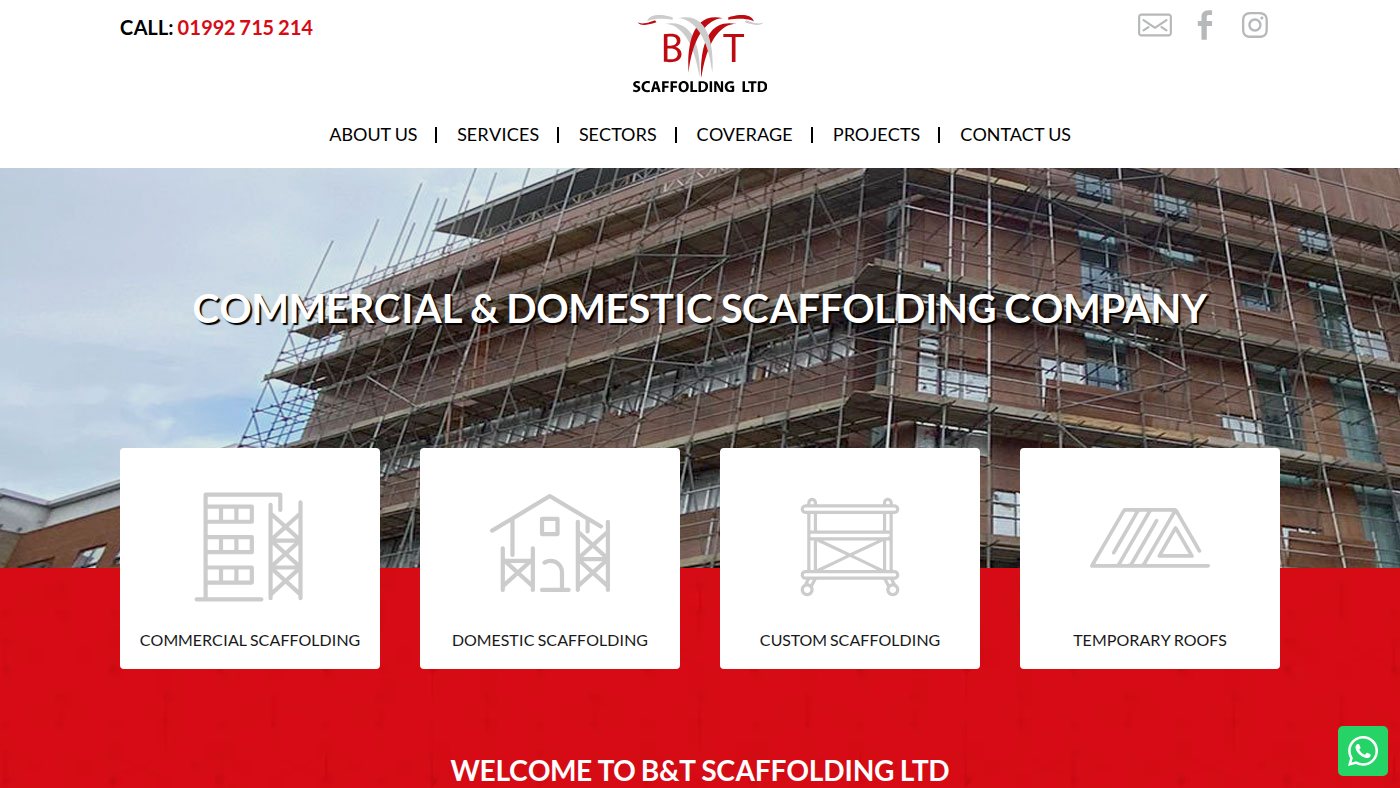 The home page of btscaffolding.com