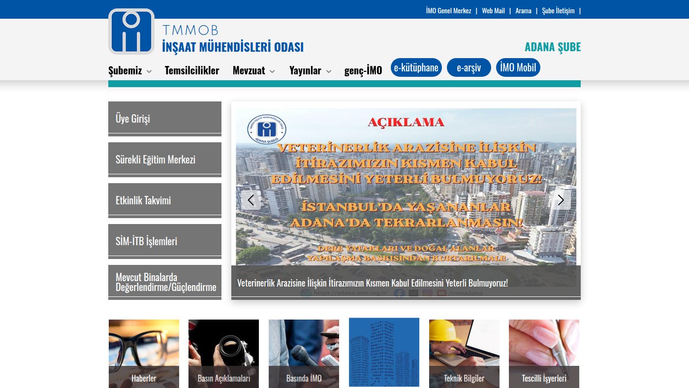 The home page of adana.imo.org.tr