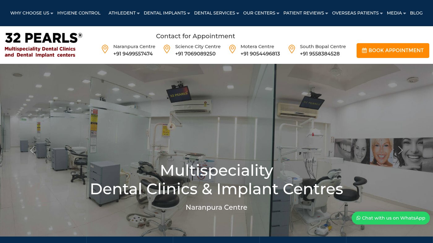 The home page of 32pearlsdental.com
