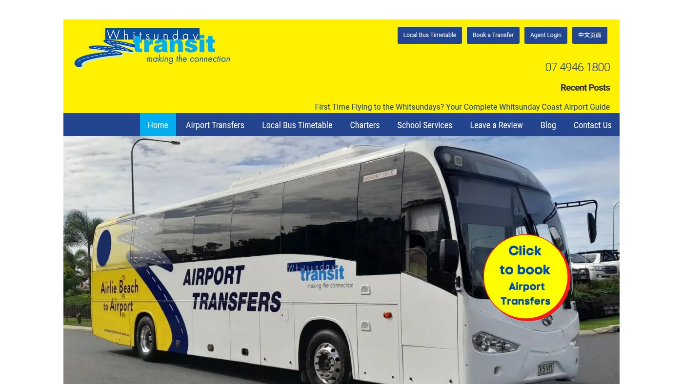 The home page of whitsundaytransit.com.au
