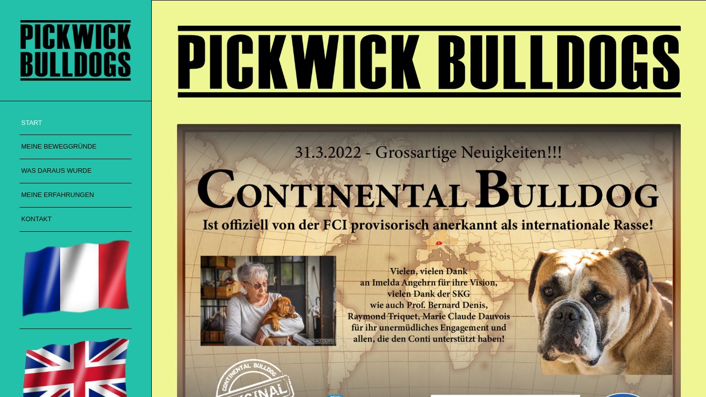 The home page of pickwick-bulldogs.ch