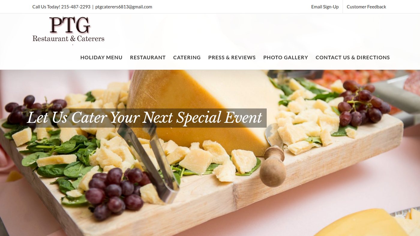 The home page of ptgrestaurantandcaterers.com