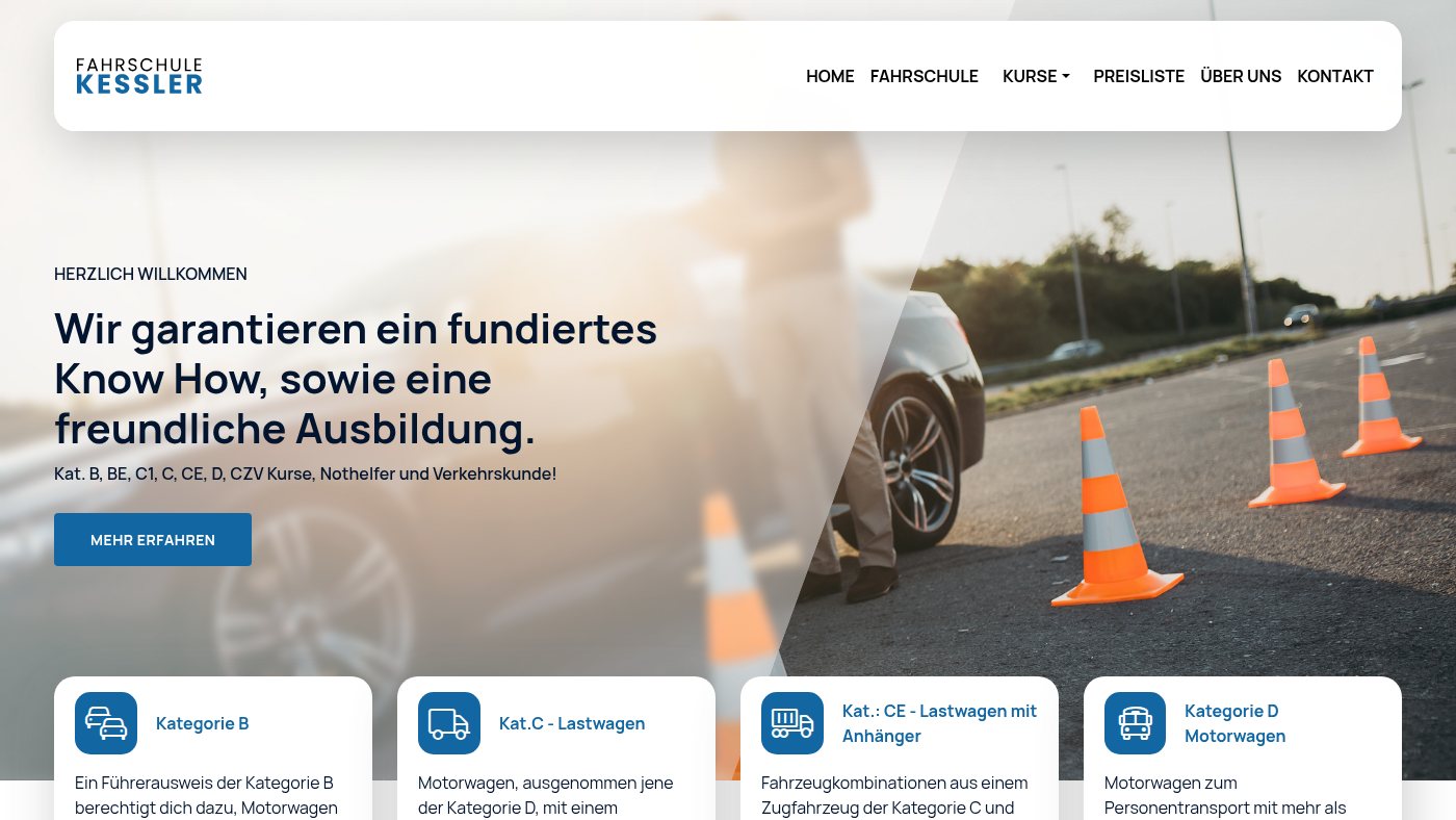The home page of fahrschulekessler.ch
