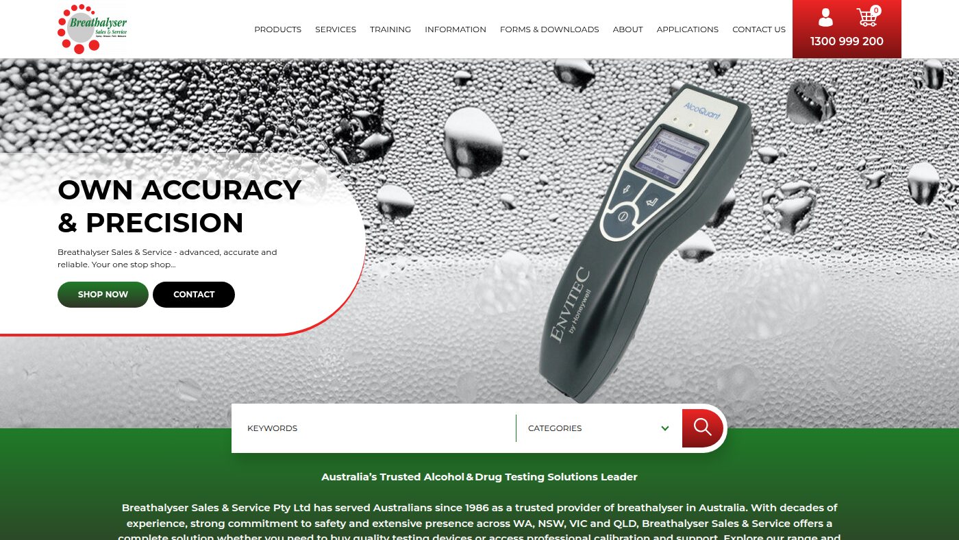 The home page of breathalyser.com.au