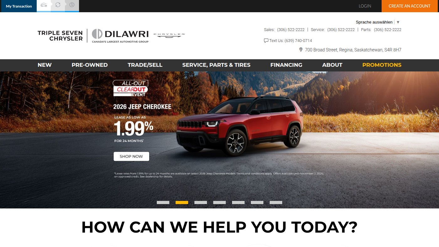 The home page of triplesevenchrysler.ca