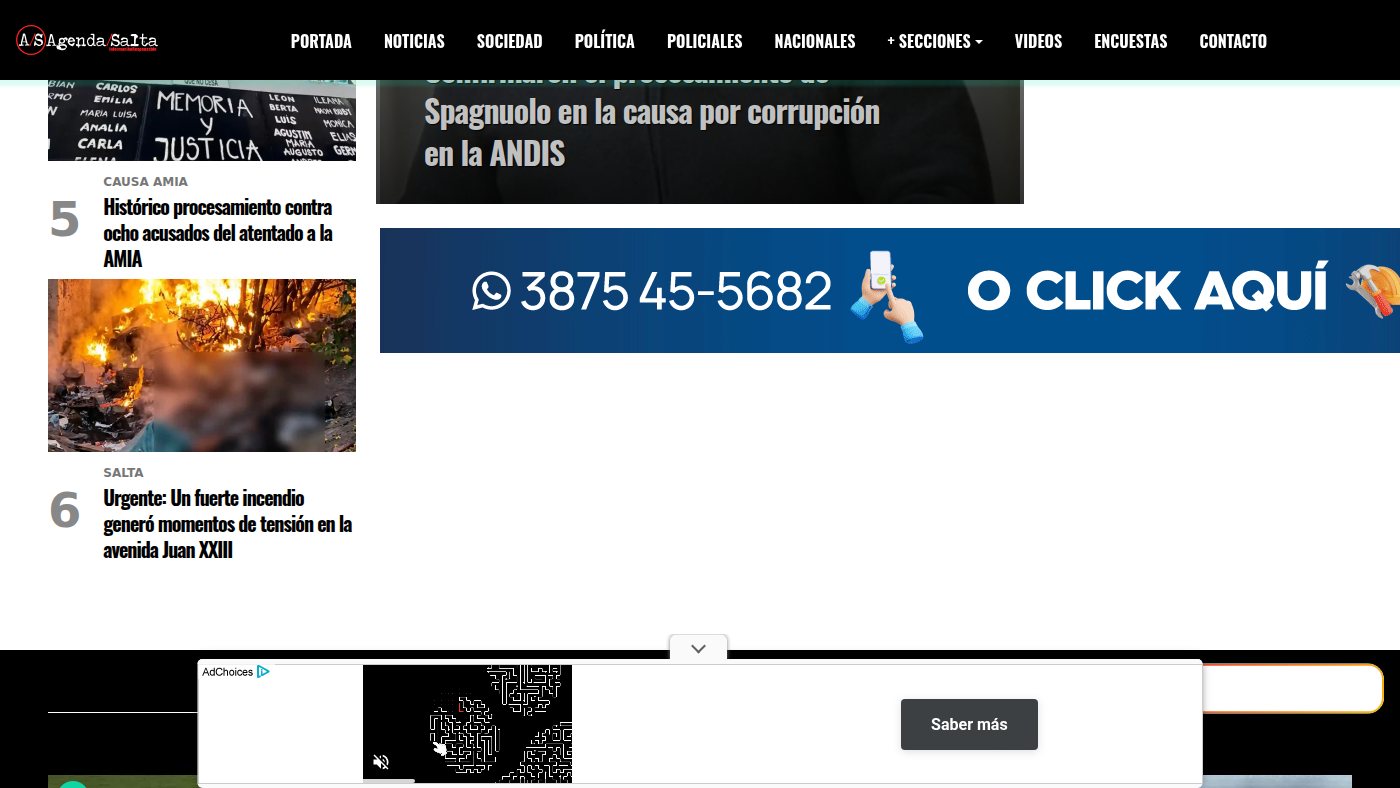 The home page of agendasalta.com.ar