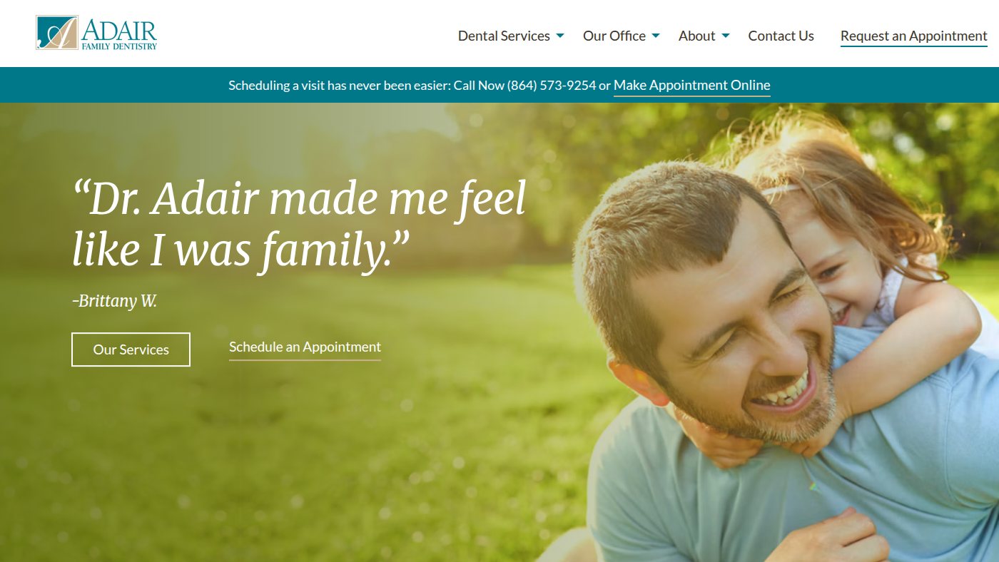The home page of adairfamilydentistry.com