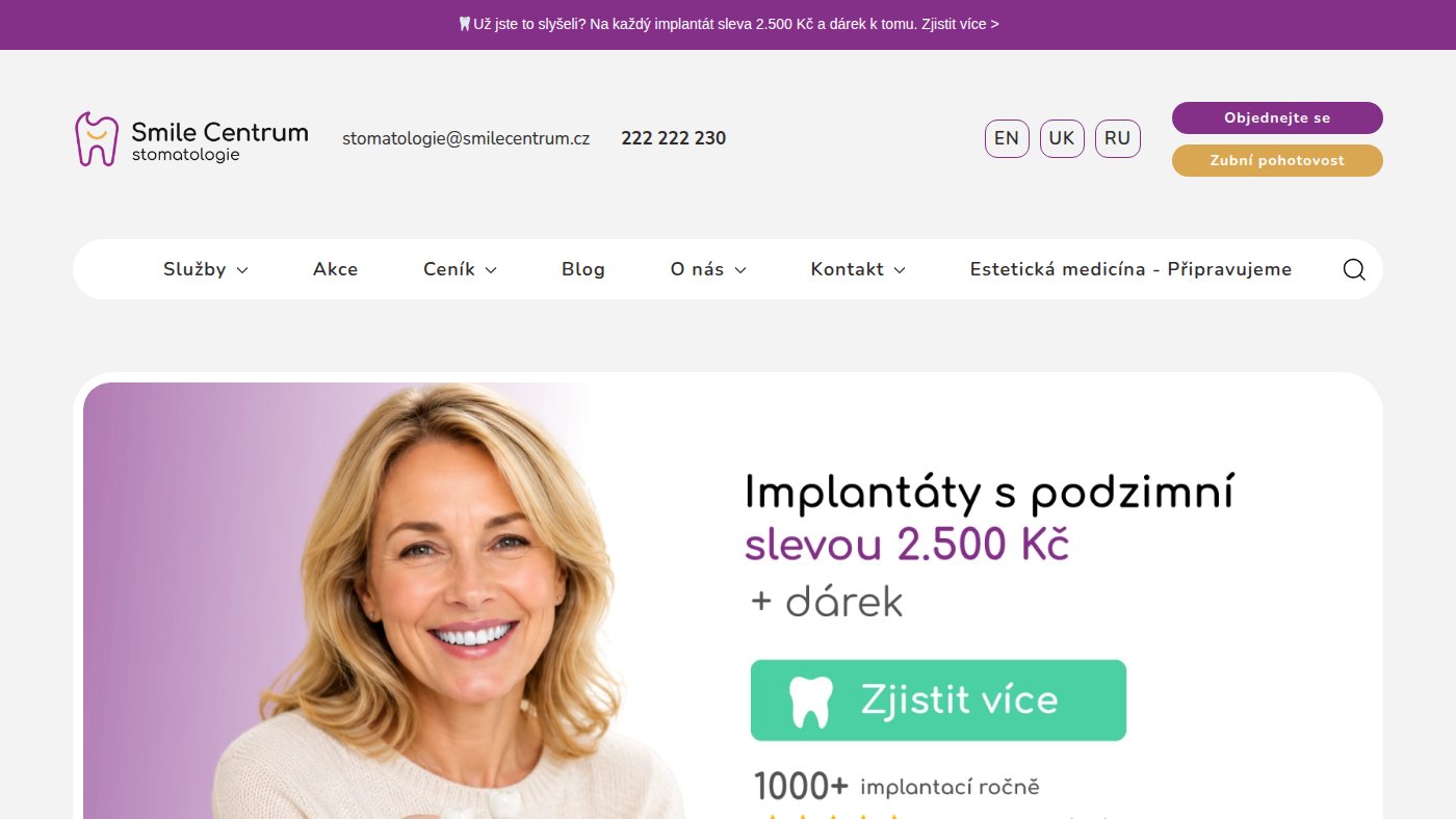 The home page of smilecentrum.cz