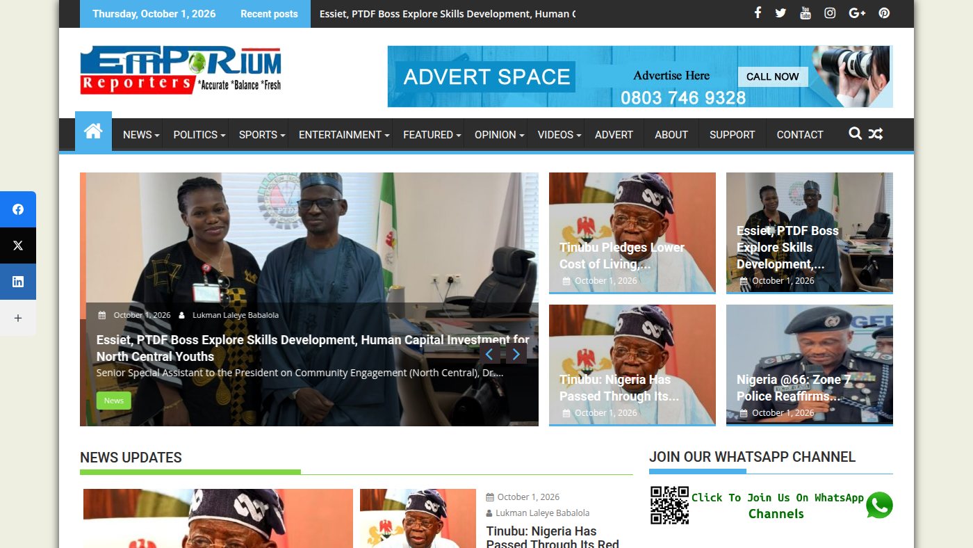 The home page of emporiumreporters.com.ng