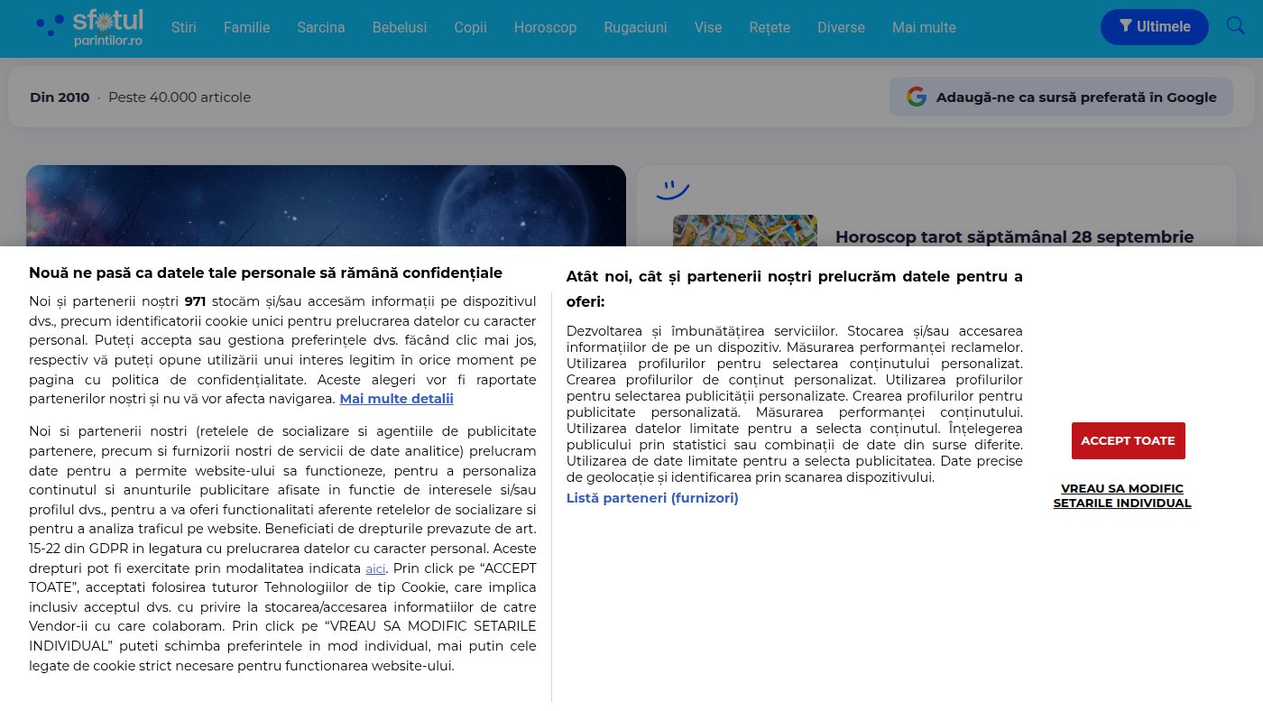 The home page of sfatulparintilor.ro