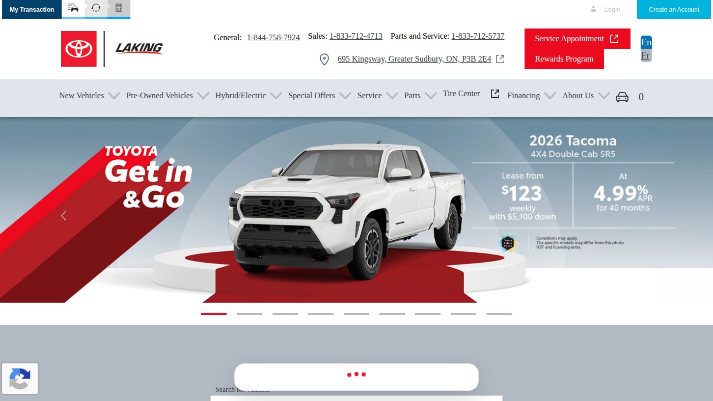 The home page of lakingtoyota.com
