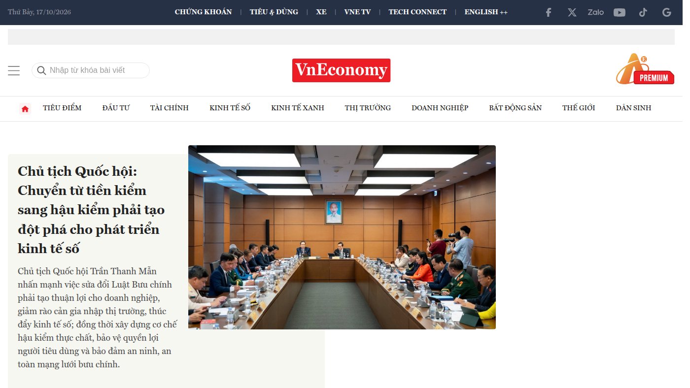 The home page of vneconomy.vn