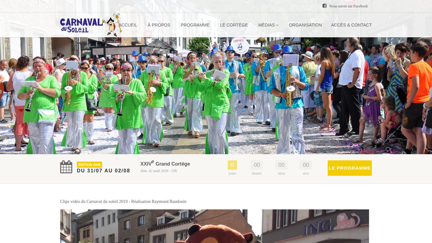 The home page of carnavaldusoleil.be