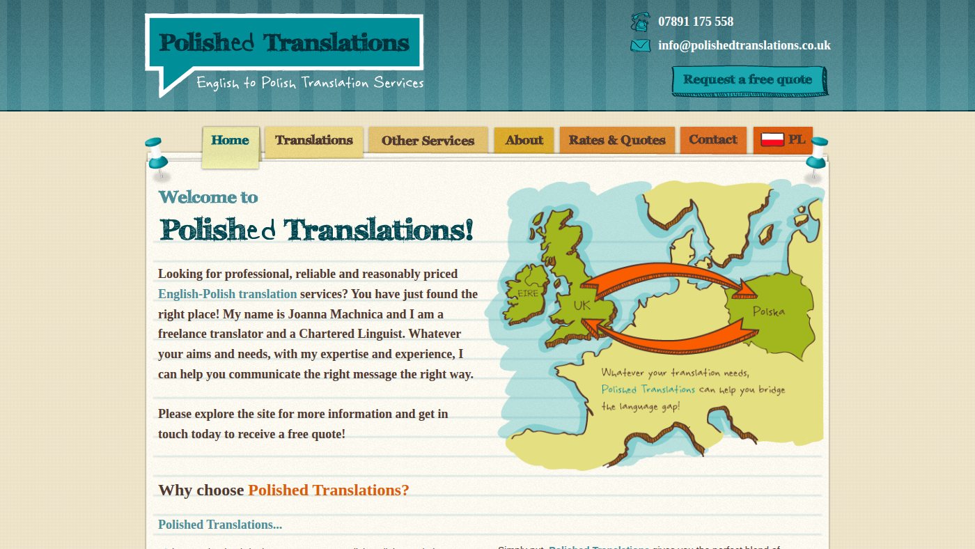 The home page of polishedtranslations.co.uk