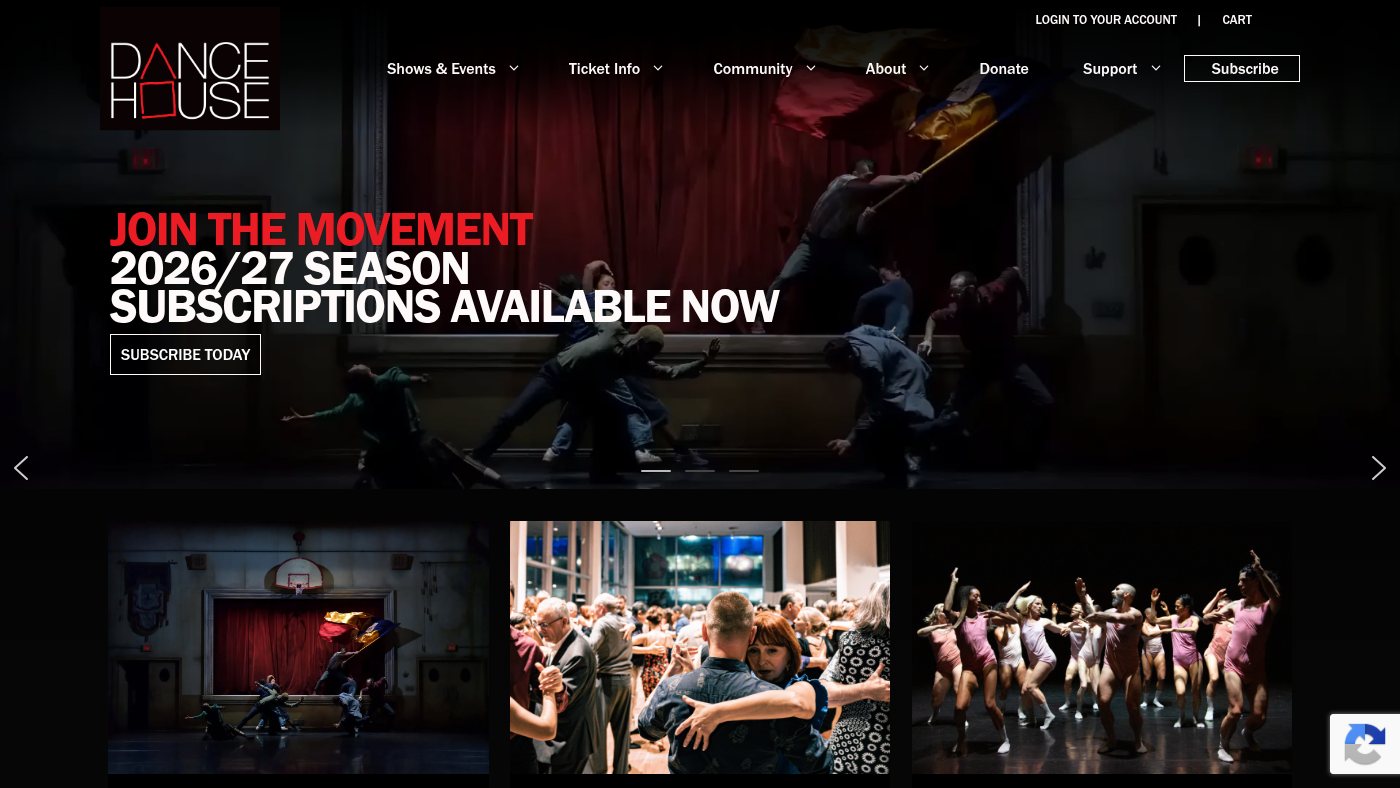 The home page of dancehouse.ca