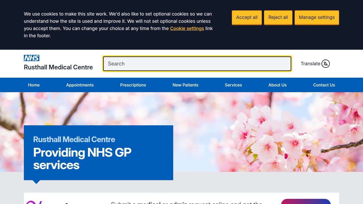 The home page of rusthallmedicalcentre.co.uk