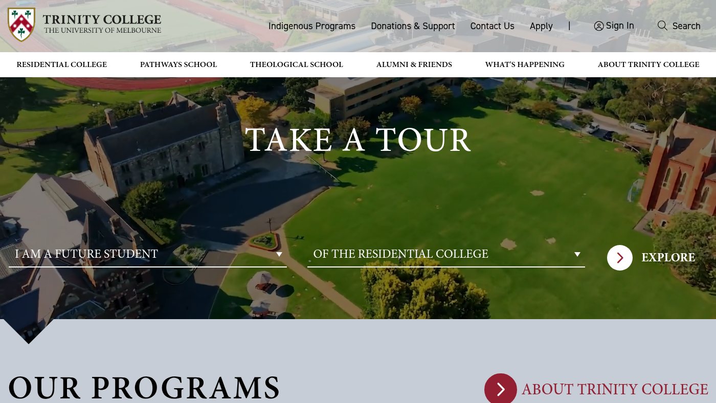 The home page of trinity.unimelb.edu.au